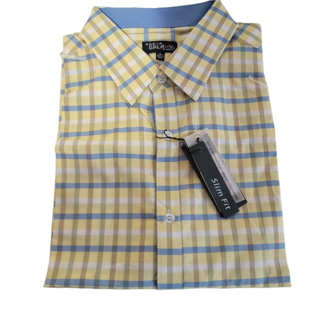 GALAXY BY HARVIC Button Down Shirt Short Sleeve‎ Golf Country Club LARGE
